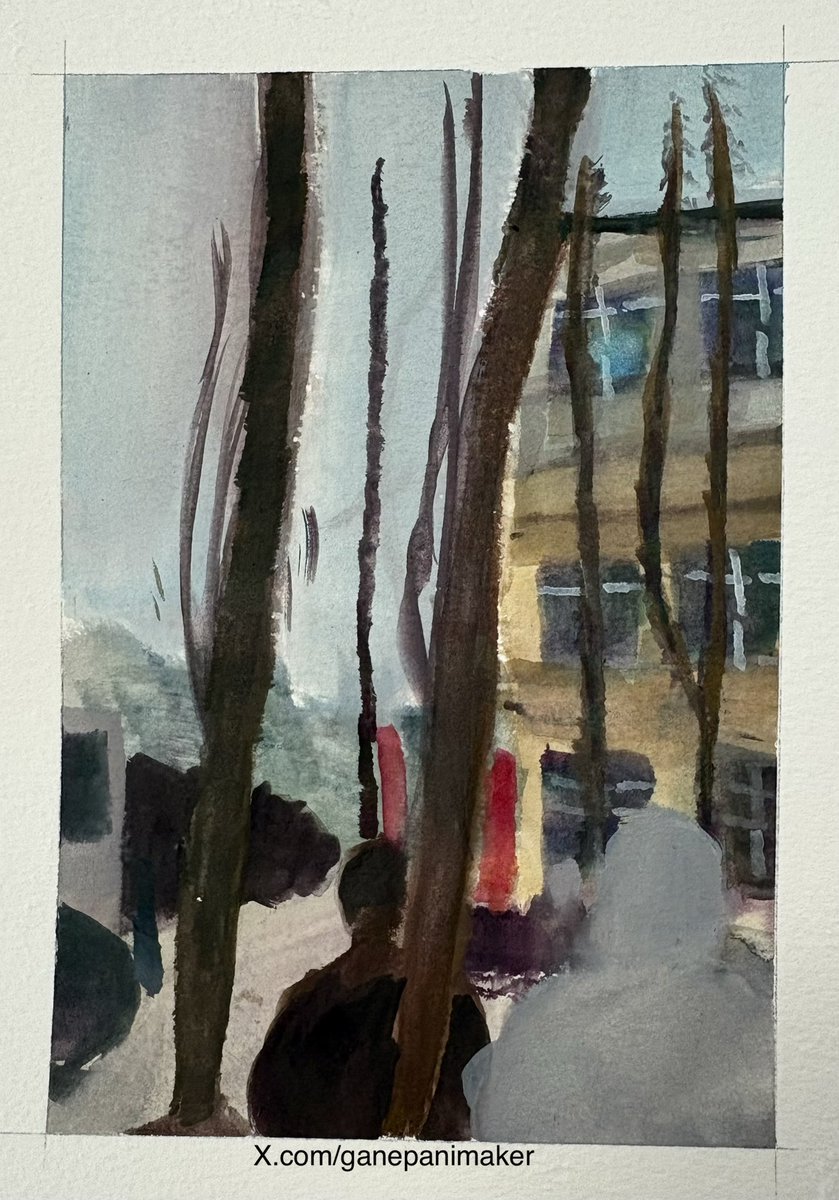 A painted sketch while sitting on a bench outside my apartment building