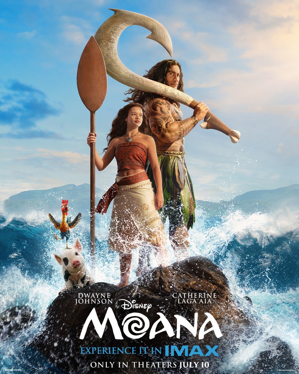 IMAX's tweet image. The ocean is calling. Join Moana, Maui, Heihei, and Pua on an unforgettable adventure. 🌊  
Disney's #Moana in IMAX July 10!