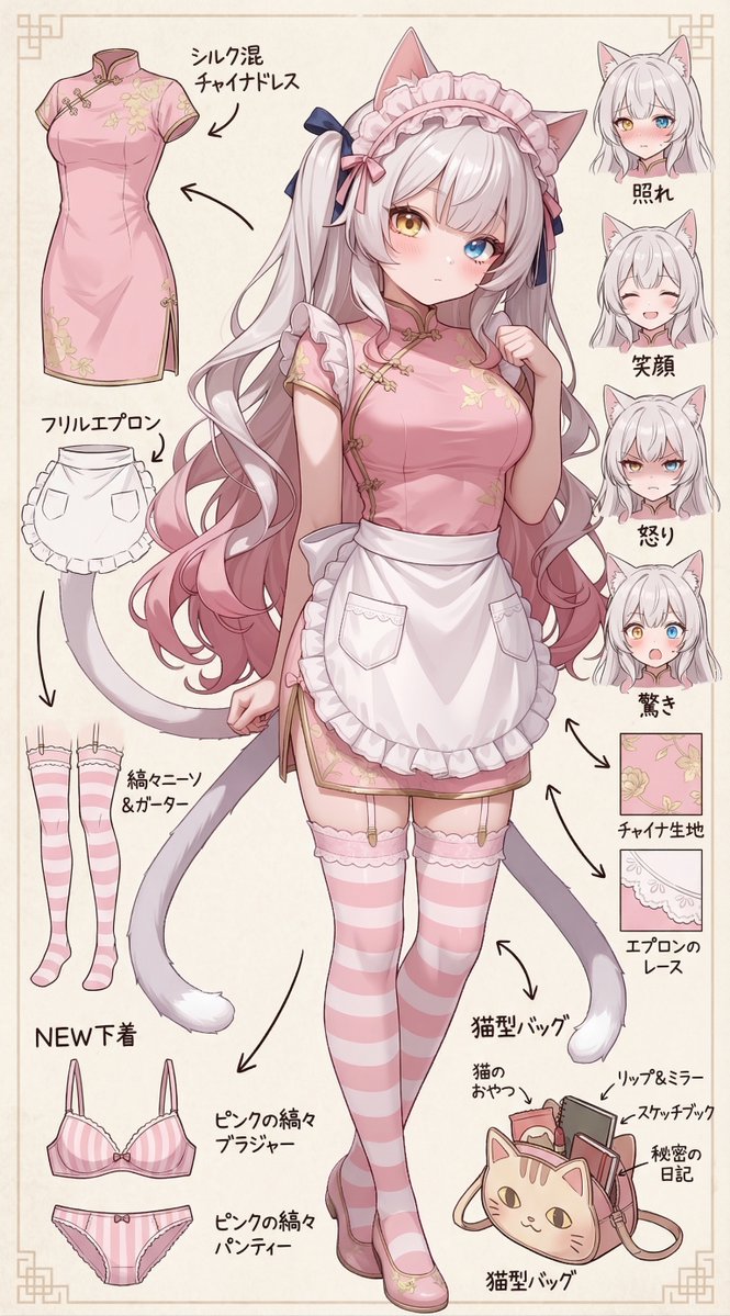 #PSO2NGS_SS
#AIイラスト︎︎
#AIart︎

チャイナ猫耳メイド～(*´▽｀*)
尻尾も３本になった！
SSでは後ろで見えにくいかも～（’’