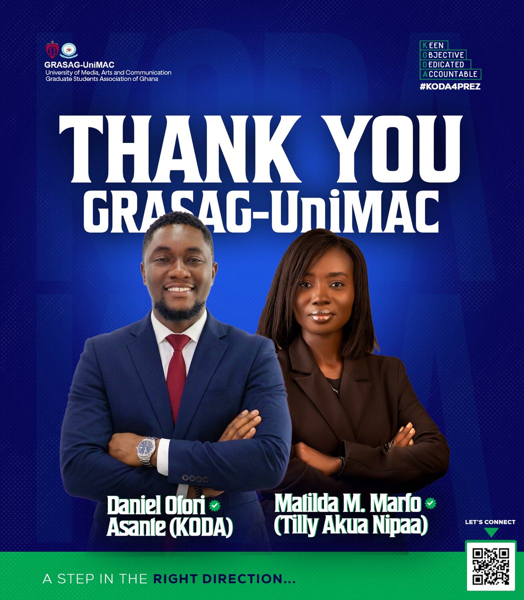 mister_koda's tweet photo. Ladies & Gentlemen I present to you PRESIDENT KODA. Congratulations to us @tillyakuanipaa Thank you GRASAG-UniMAC for your immense support. The real work begins now. We continue to count on your support. God is the Greatest! ππ»ππ
#KODA4PREZ #KODATILLY #AStepInTheRightDirection https://t.co/Do94uUv8Ml
