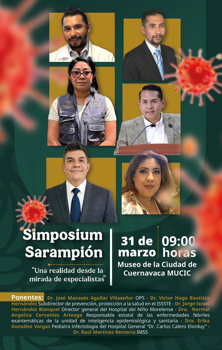 📢 Este 31 de marzo te esperamos en el Simposium de Sarampión en el MUCIC, Cuernavaca 🏛️, 09:00 h.  
👩‍⚕️👨‍⚕️ 6 especialistas compartirán su experiencia sobre salud pública.  
🔗 Regístrate aquí: forms.cloud.microsoft/r/V4YjQHCciY  
📺 Transmisión en FB y Teams.  
#ISSSTE #Morelos