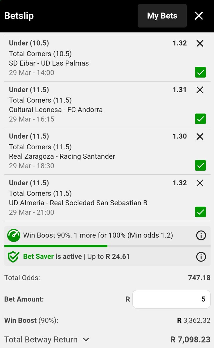 🍏💥🍏💥🍏💥🍏💥🍏💥🍏💥🍏💥
💥Mixed Corners Selections Formula

🎟Betway Booking Codes ⤵️ 
🍏First-half Corners Over 3.5
🍏First-half Corners Under 5.5
🏷 BW48A4C729
🏷 BW48A4F7D5

🍏Full-time Corners Over 6.5 &amp; 7.5
🍏Full-time Corners Under 10.5 &amp; 11.5 
🏷 BW48A51D63
🏷