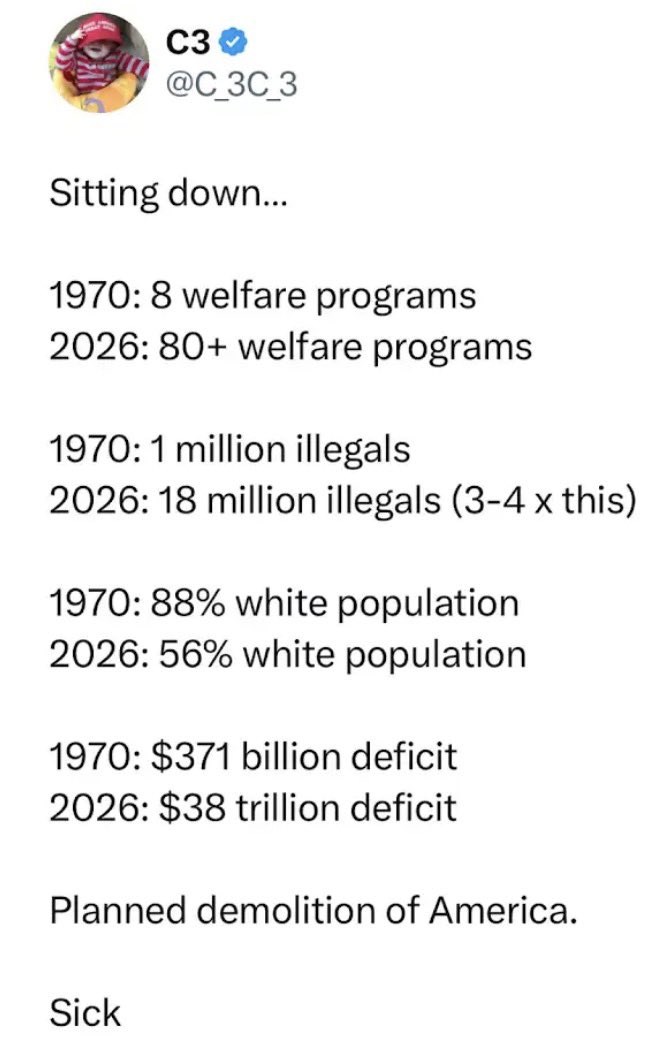 Richard4m's tweet image. 🗣️ Why exactly are we impoverishing our own country to “import the THIRD world”? 🤔

UNLESS it was intentional and part of the decades long plan to #DESTROY #AMERICA!
