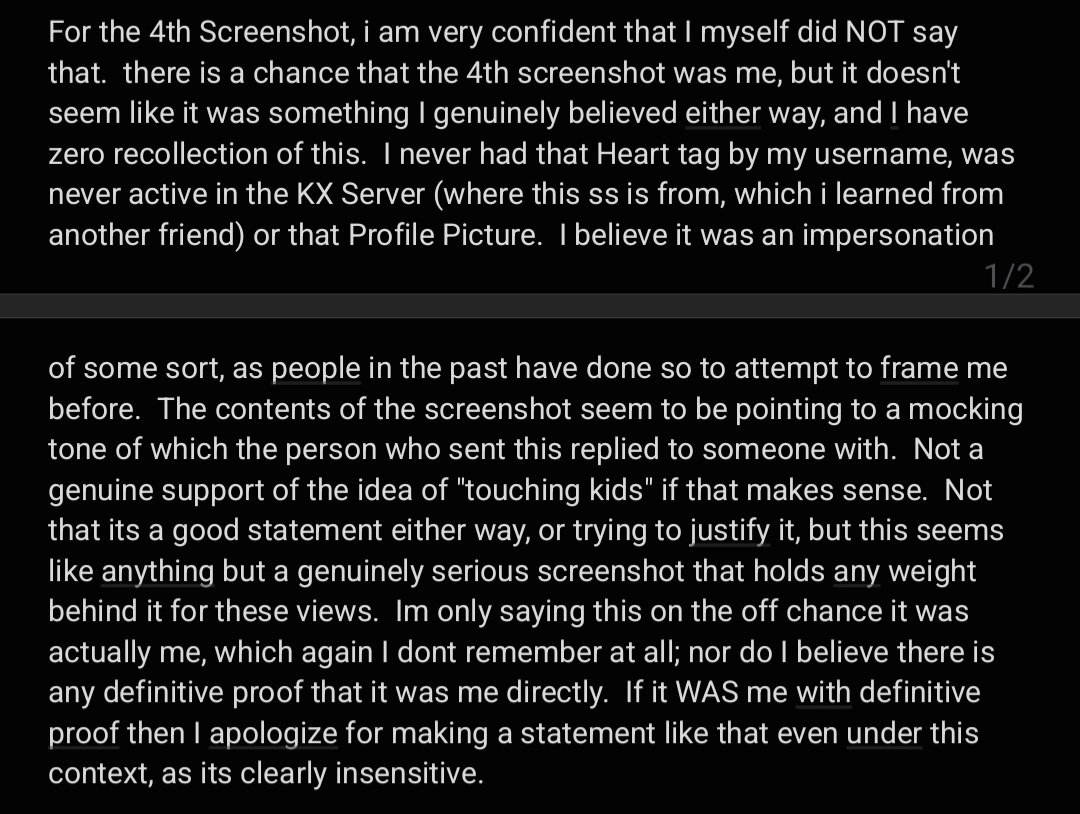 Ysuke_12's tweet photo. /TW

I have some things to say about my past

1.) To prevent this from getting out of hand, I have taken the time to make a response to these allegations.

I am not here to justify them but take accountability and show that I have reformed myself from around a year ago now. https://t.co/6OZD9kqdej