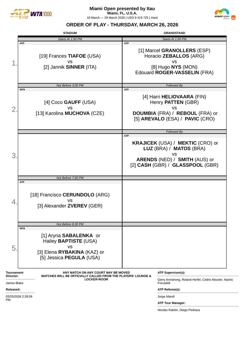 Order Of Play Tennis tweet media