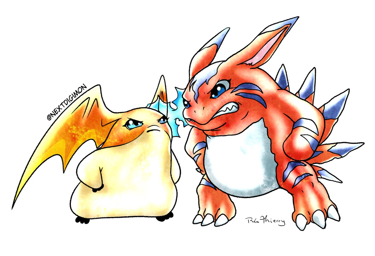 <a href="/Karn_EX/">Karn EX</a> First I drew this duo, Patamon and Elecmon. 

I wanted the feel of scenes found in the corners of vintage Digimon artwork. The watercolor texture was intentional, I think it has a nostalgic feel, especially because of the saturated lighting.

#Digimon #KarnEx