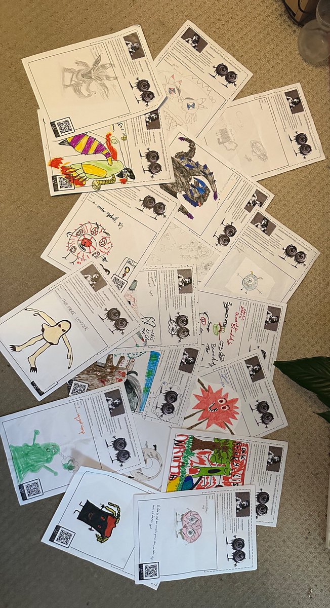 simonmeredith's tweet photo. Sorting through the Grimble Design A Creature competition from World Book Day. Close to 100 entries. Some tough choices! Love the creativity and inspiring children through my writing. #middlegradehorror #creative #creature #bookworms #bookrecommendation https://t.co/FdZdRLTboS