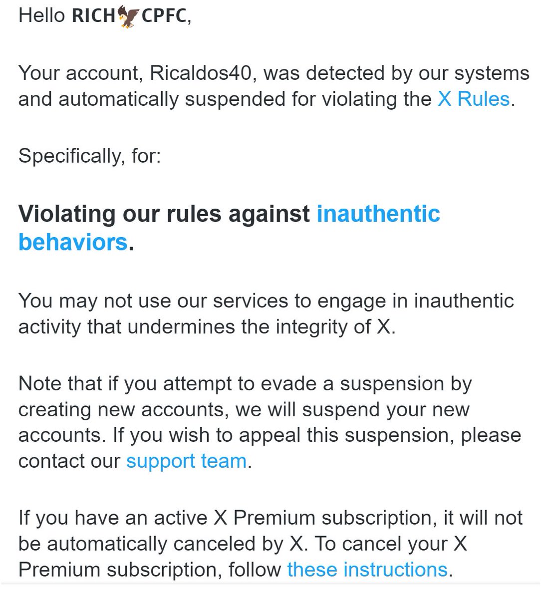 #restorebritain #CPFC #followers
So recently I had my account suspended for rule violation, and after appeal I've had it restored today.
I was not told specifically what the violation was, but my last action was reposting a video from <a href="/RupertLowe10/">Rupert Lowe MP</a>.🤨🤔