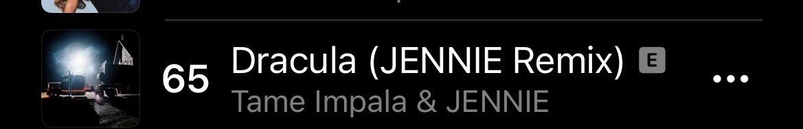 #JENNIE’s “Dracula (Remix)” reaches a new peak at #65 (+15) on Apple Music Global chart.
