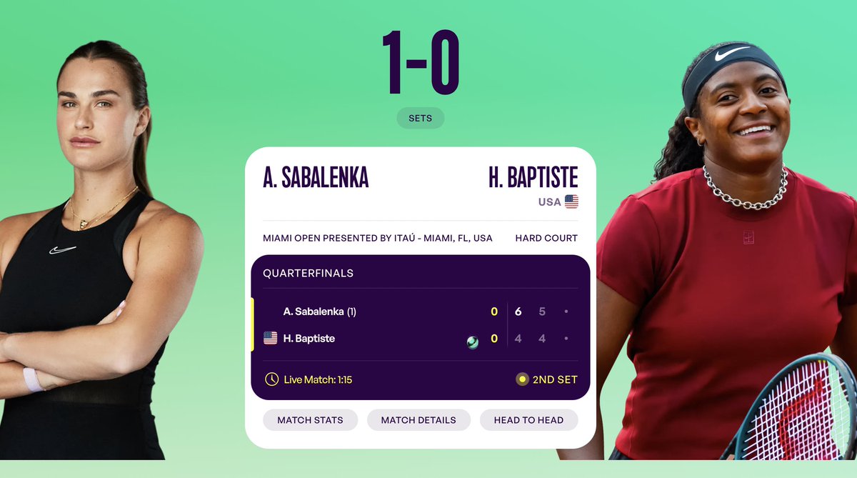 Sabalenka vs Baptiste WTA 1000 Miami Open 
#WTA
