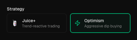 JuiceLaunch's tweet photo. Juice Optimism Mode is live.

Use this strategy on coins you're especially bullish on, where you'd like to snap dips earlier and more aggressively.

Pairs well with high momentum uptrending coins in combination with defined Take Profit levels. https://t.co/iHzp7ETVIW