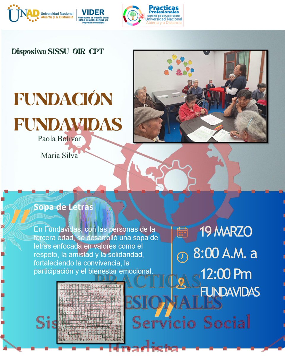 LuzAngelasu's tweet photo. @ElOIRdelaRegion #VIDER_UNAD #TejiendoSolidaridadTerritorial #SISSUZonaCentroBogotáCundinamarca#PrácticasSISSUImpactandoComunidades En Fundavidas, la sopa de letras promovió la memoria y la reflexión sobre valores como el respeto, la amistad y la solidaridad, fortaleciendo la convivencia. https://t.co/k9D08mH1b9