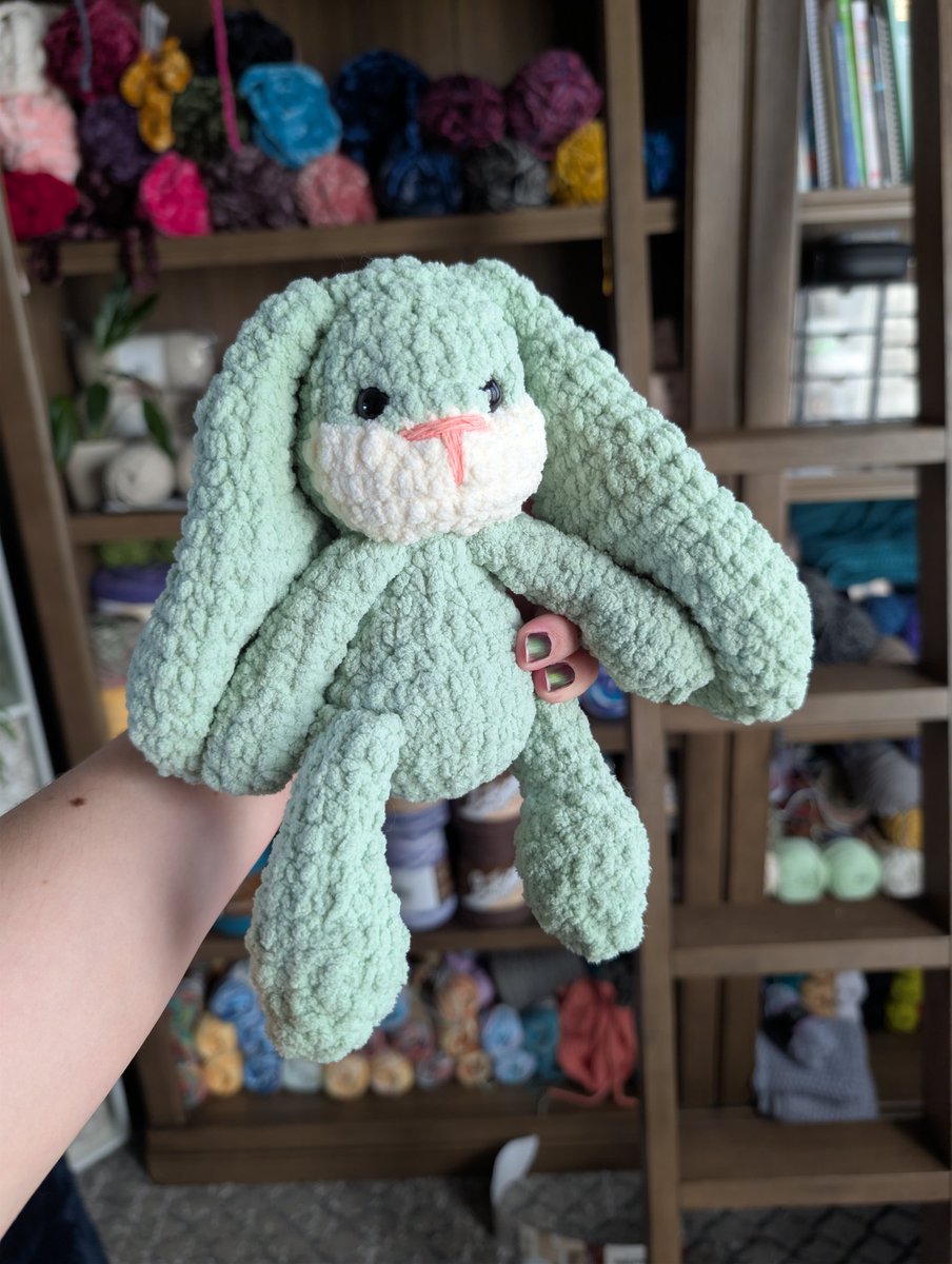 ruffledragons's tweet photo. Finally finished the bunny I've been working on. I found this pattern on Riblr by Rey's Crochet. I think I'll have to size up my hook on the next one 😂 he looks really stiff. I was planning on making a green and pink one for my kids for Easter. I think I over stuffed him too. https://t.co/GIPWmgitee