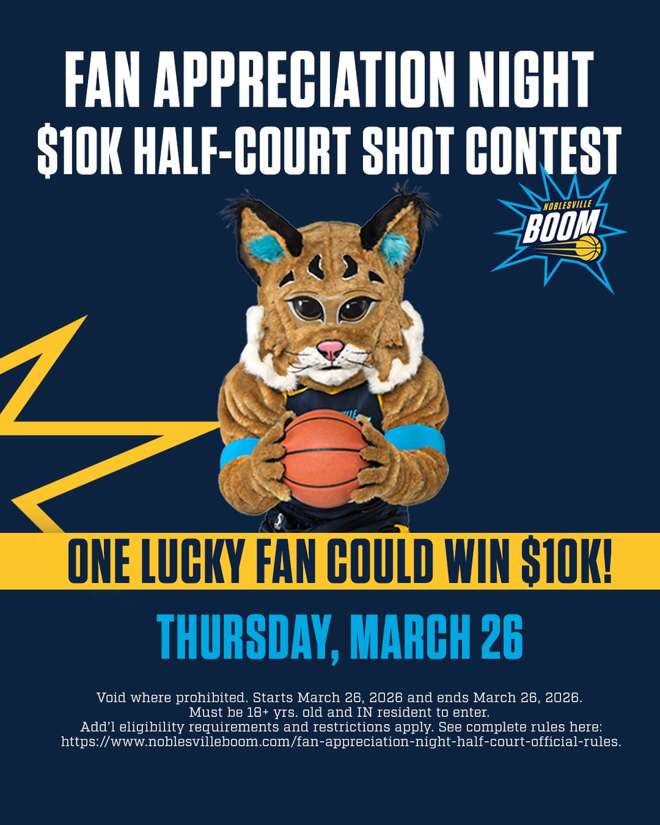noblesvilleboom's tweet image. tomorrow is Fan Appreciation Night at @AIMNoblesville 🤩

grab tickets now for a chance to take your shot at $10,000 in our halfcourt shot #contest 👀

noblesvilleboom.com/family