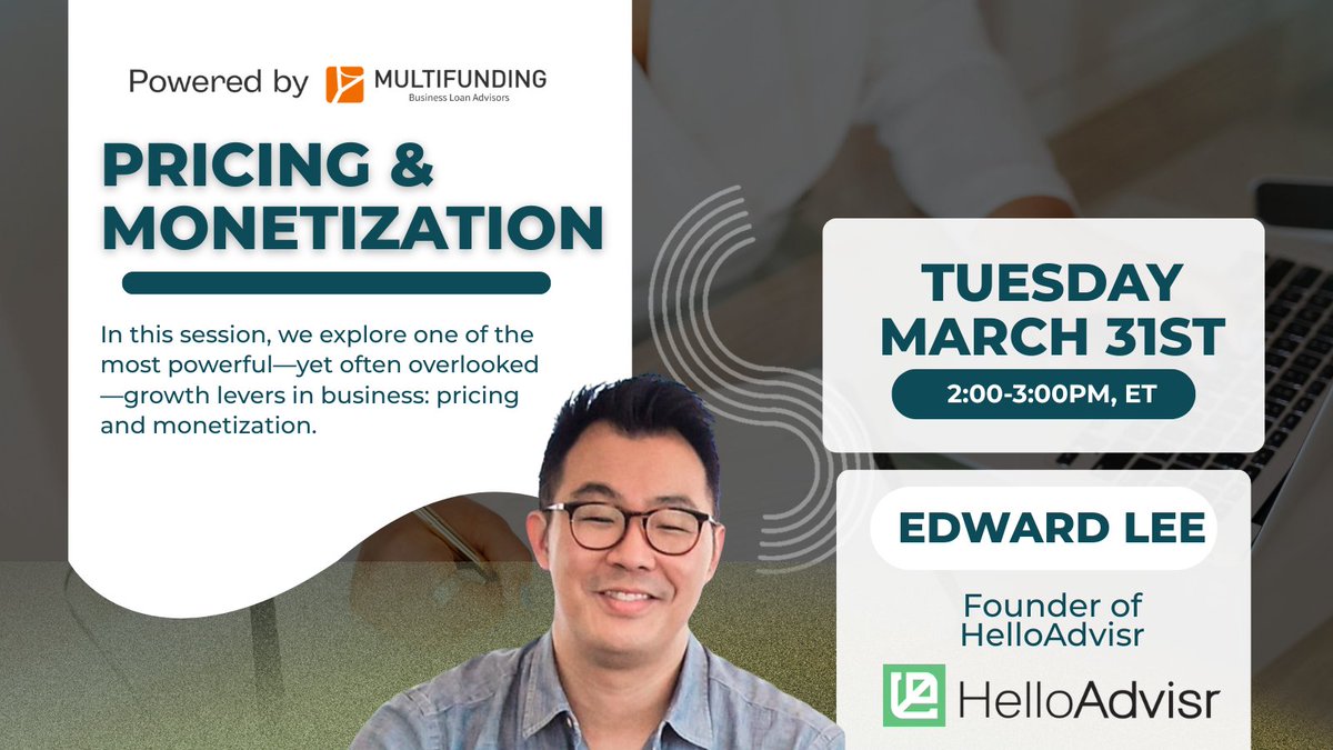 multifunding's tweet image. Are you leaving money on the table? Discover the hidden growth engine most businesses overlook: pricing and monetization.

Register now: bit.ly/47824OZ

#BusinessGrowth #PricingStrategy #Monetization #RevenueBoost #Entrepreneurship #HelloAdvisr