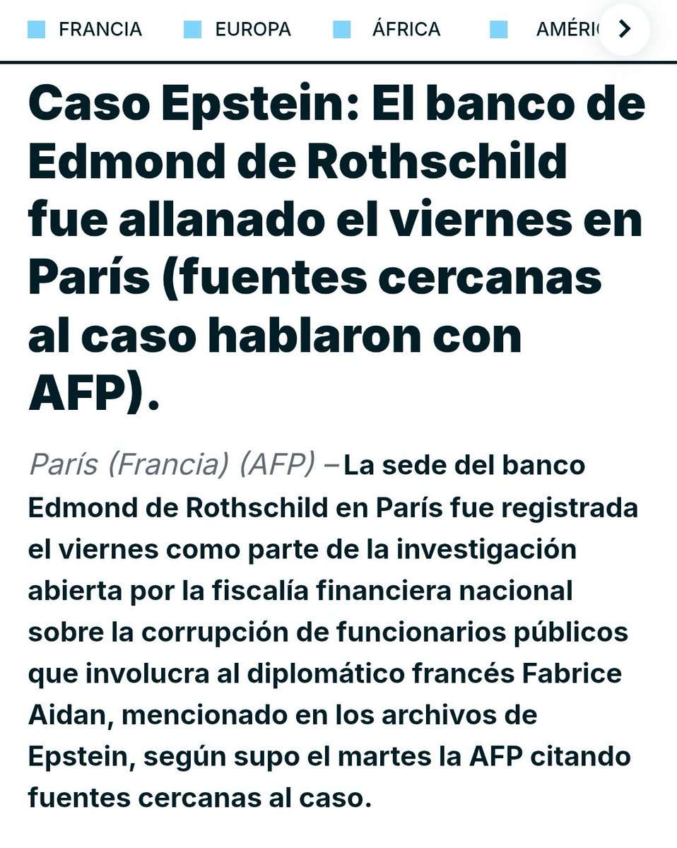 Registran la sede del banco Edmond de Rothschild en París por corrupción vinculada a un diplomático relacionado con los archivos de Epstein. Otra “casualidad” en ese ecosistema donde banca y poder se rozan demasiado. Seguro que todo queda en nada.

france24.com/fr/info-en-con…