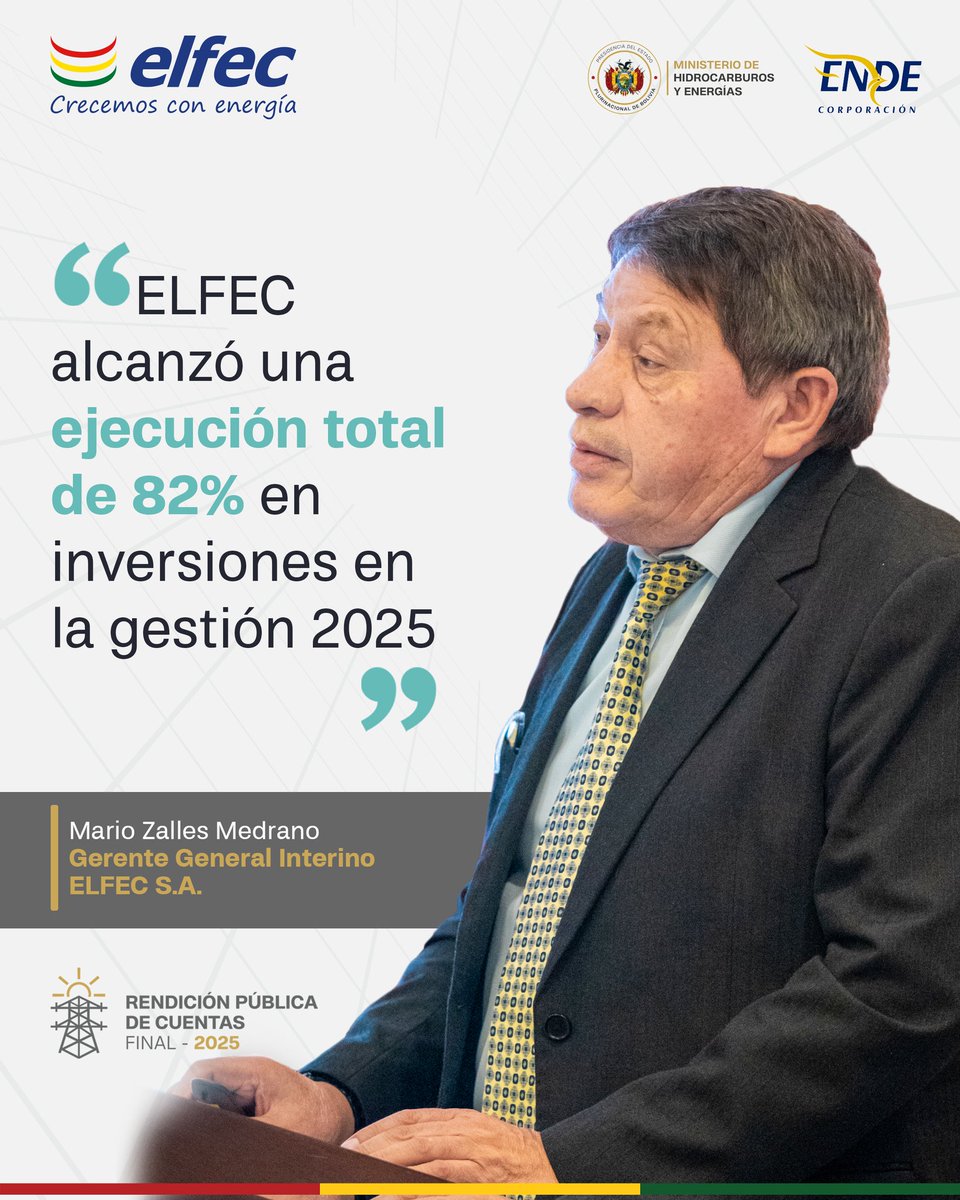 ELFEC trabaja con responsabilidad y compromiso para encaminar una gestión eficiente, transparente y orientada a garantizar un suministro eléctrico confiable para Cochabamba.

#ELFEC #CrecemosConEnergía #Transparencia #Cochabamba