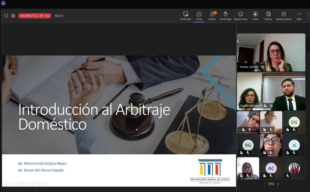 PGEcuador's tweet photo. #LaProcuraduríaCapacita | Los abogados de la Dirección Nacional de Asuntos Internacionales y Arbitraje de la @PGEcuador, Emilia Grijalva @MemiGri y #DanielDelHierro, expusieron hoy el curso virtual denominado "Introducción al Arbitraje Nacional", que benefició a 160 personas. https://t.co/d17YpIFUVK