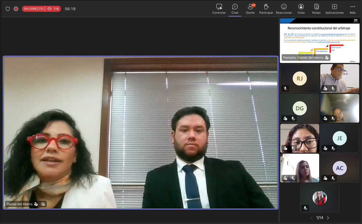 PGEcuador's tweet photo. #LaProcuraduríaCapacita | Los abogados de la Dirección Nacional de Asuntos Internacionales y Arbitraje de la @PGEcuador, Emilia Grijalva @MemiGri y #DanielDelHierro, expusieron hoy el curso virtual denominado "Introducción al Arbitraje Nacional", que benefició a 160 personas. https://t.co/d17YpIFUVK