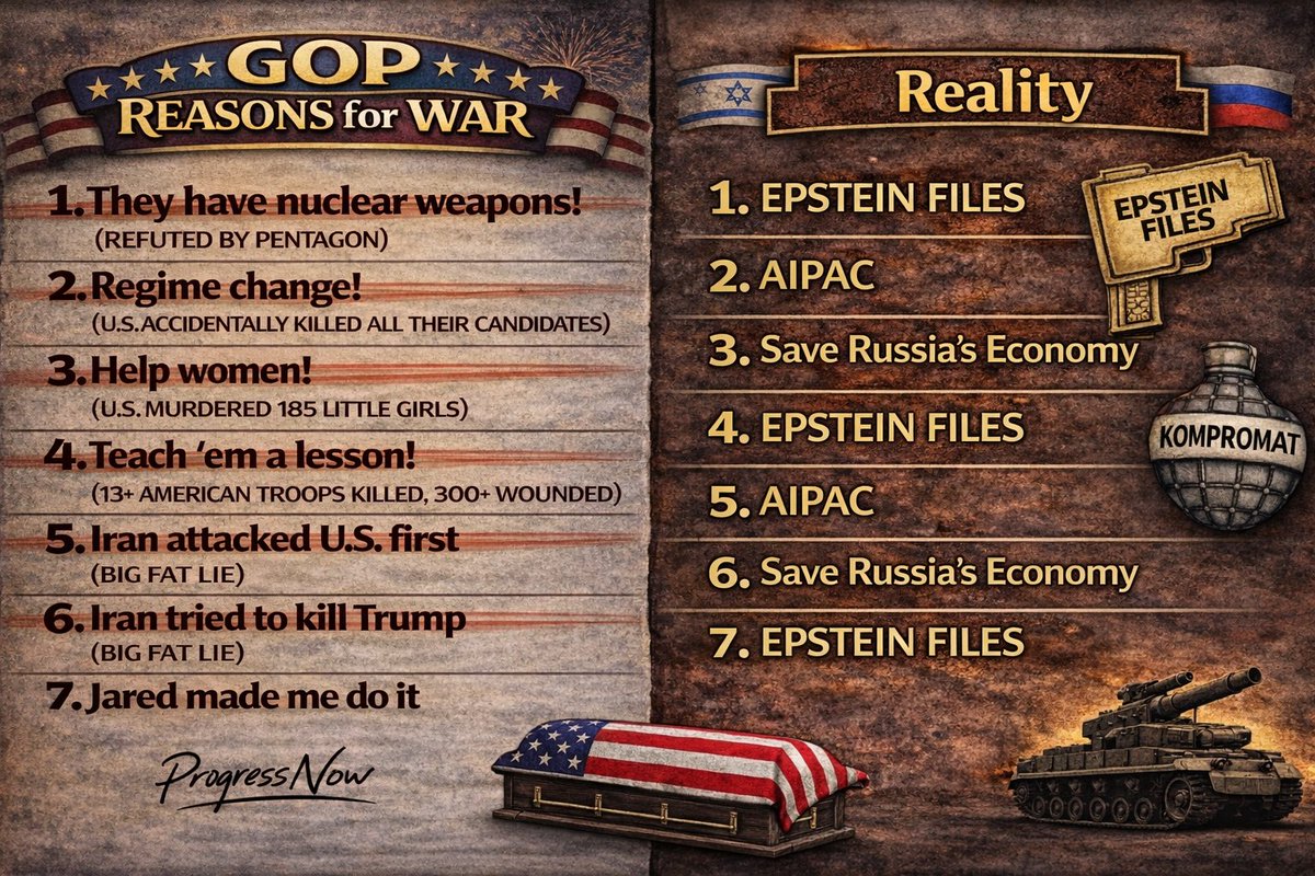 <a href="/karlykingsley/">Karly Kingsley</a> Here are the reasons we are at war with Iran. Note that the only people who benefit are Israel and Russia.