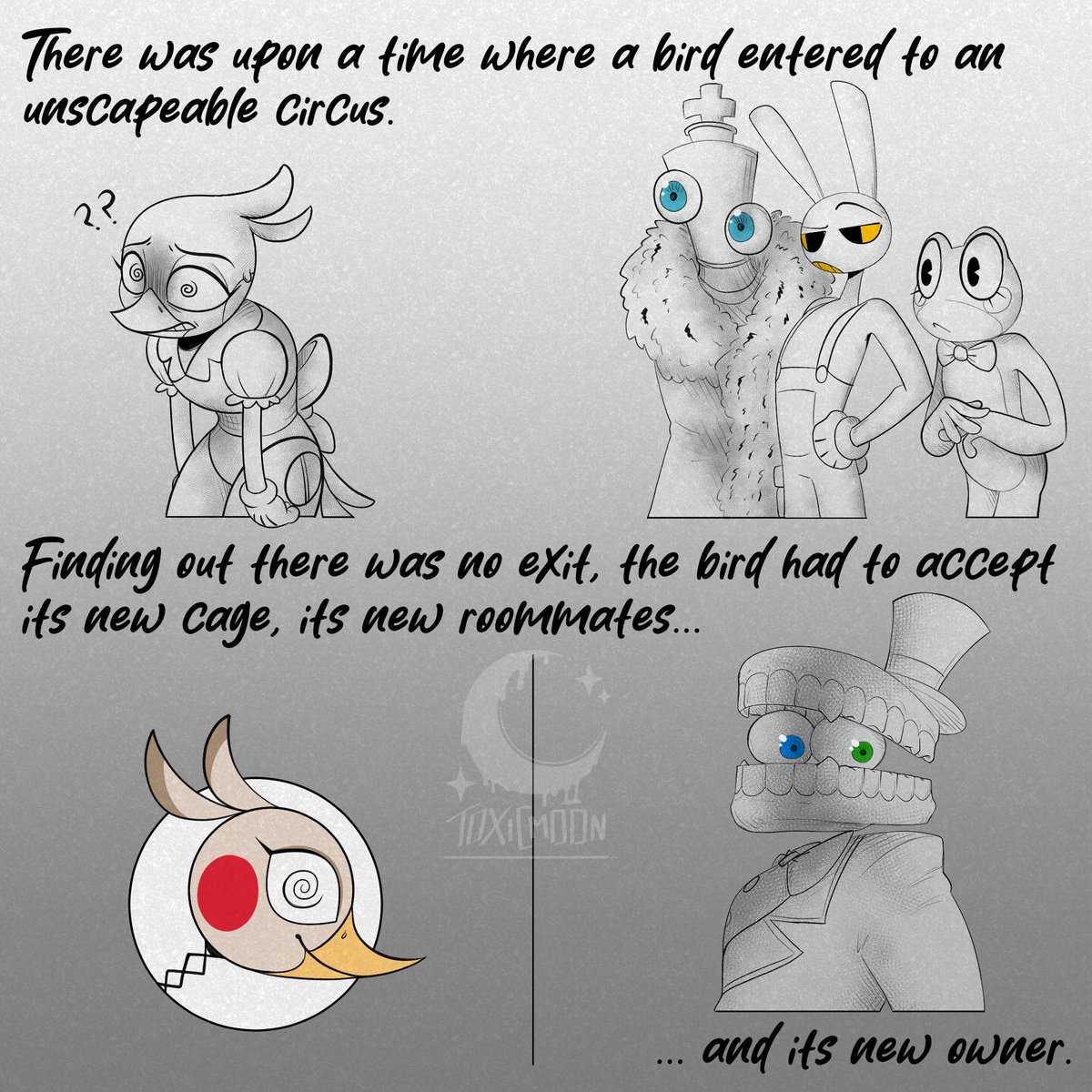 SDevilfeather's tweet photo. The Amazing Digital Circus fan-comic: "The Bird that never sang"
1-4/9 pages
#tadc #tadcart #oc #theamazingdigitalcircus #comic #originalcharacter #fanart https://t.co/IAU1Hg6k3S