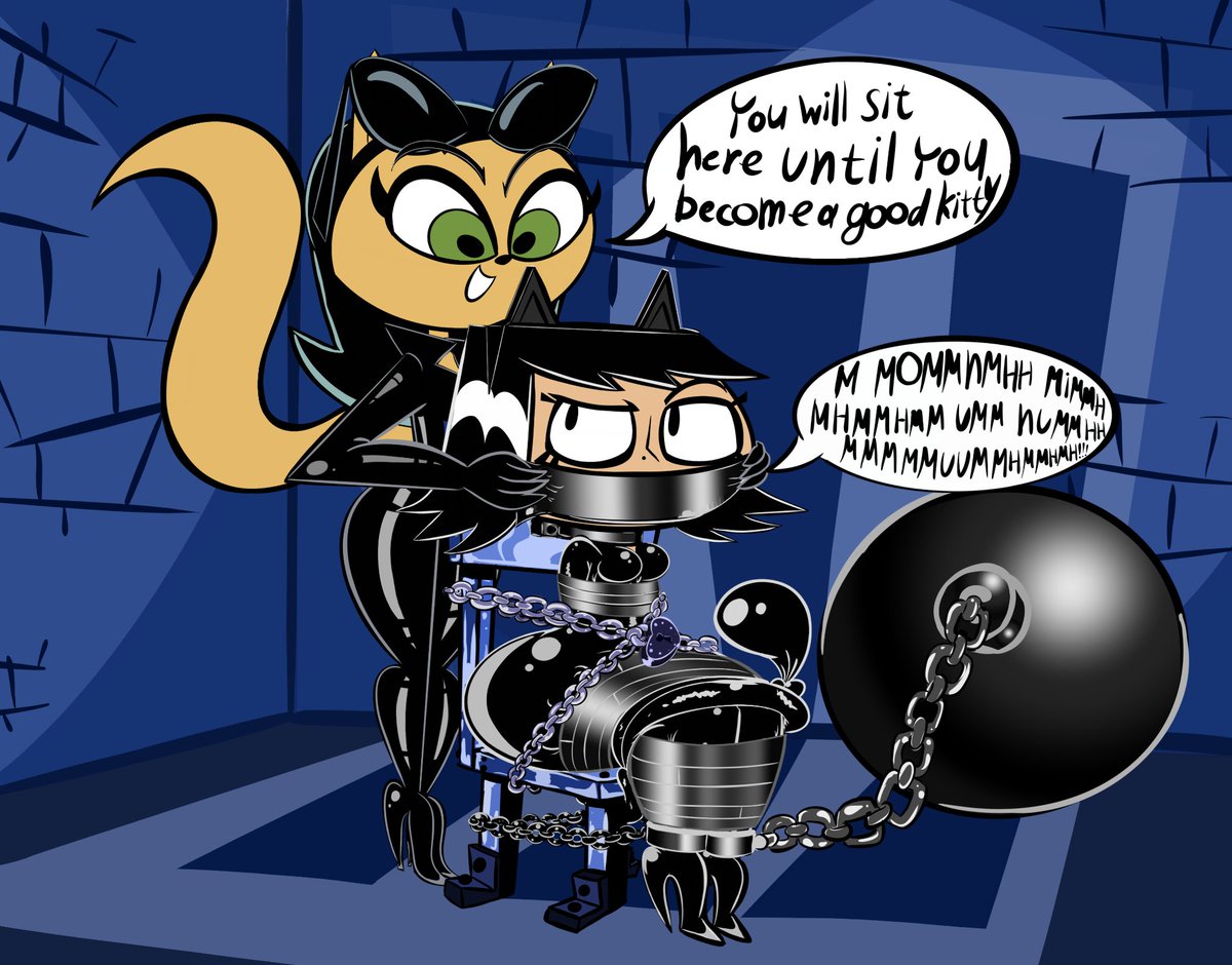 KluKvaArts's tweet photo. Looks like it's time for some black revenge lol. Cats are not to be trifled with #art #crossover #cartoon #catgirl #kittykatswell #tiffcrust #tuffpuppy #mlaatr #nickelodeon #mylifeasateenagerobot #black #latex https://t.co/yRIRINUyQd