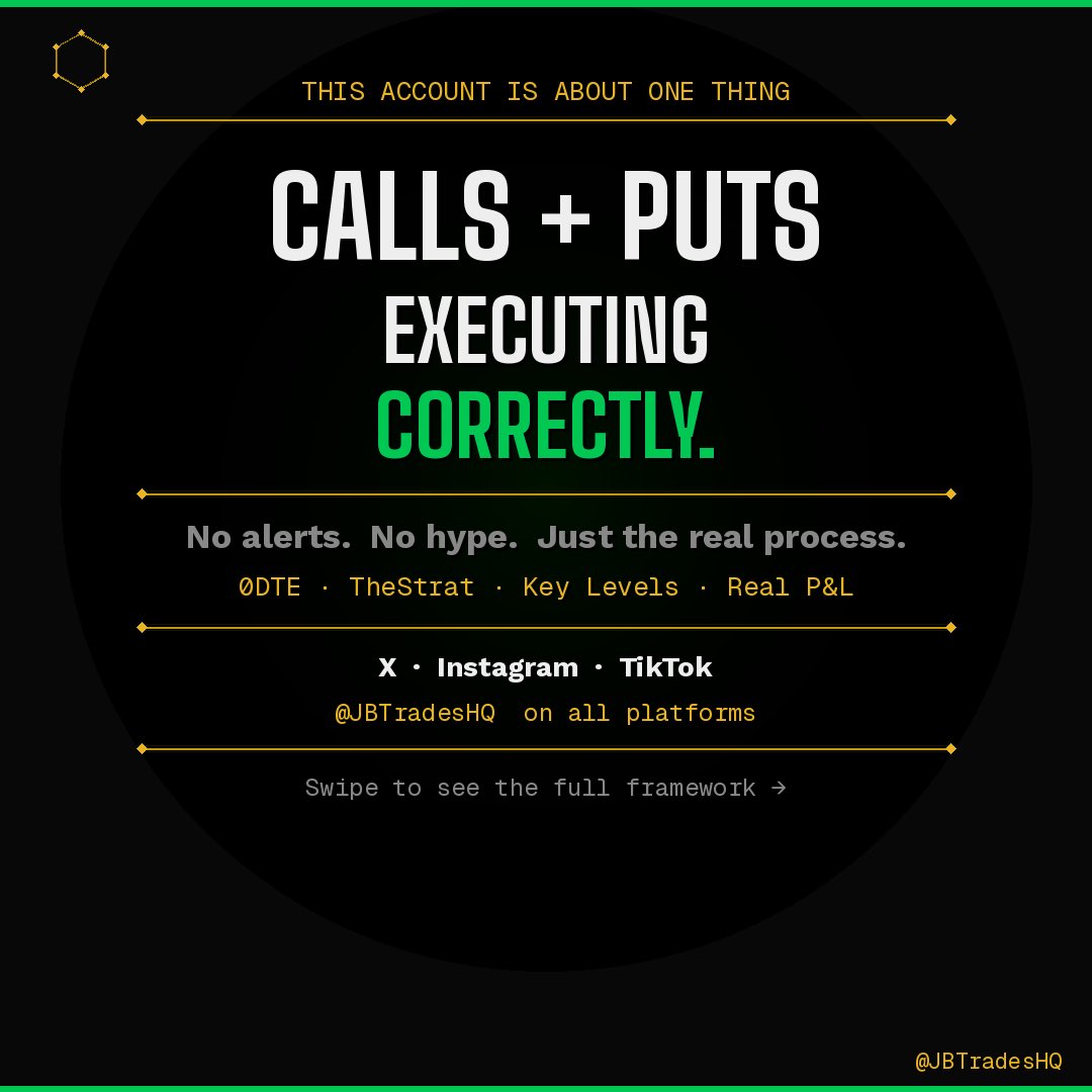 JBTradesHQ's tweet photo. This account is about one thing 📊

Executing day trading correctly.

0DTE on SPY · QQQ · SPX · IWM · Mag 7

No alerts. No paid group. Just the process.

🧵 https://t.co/g3di24fCP9
