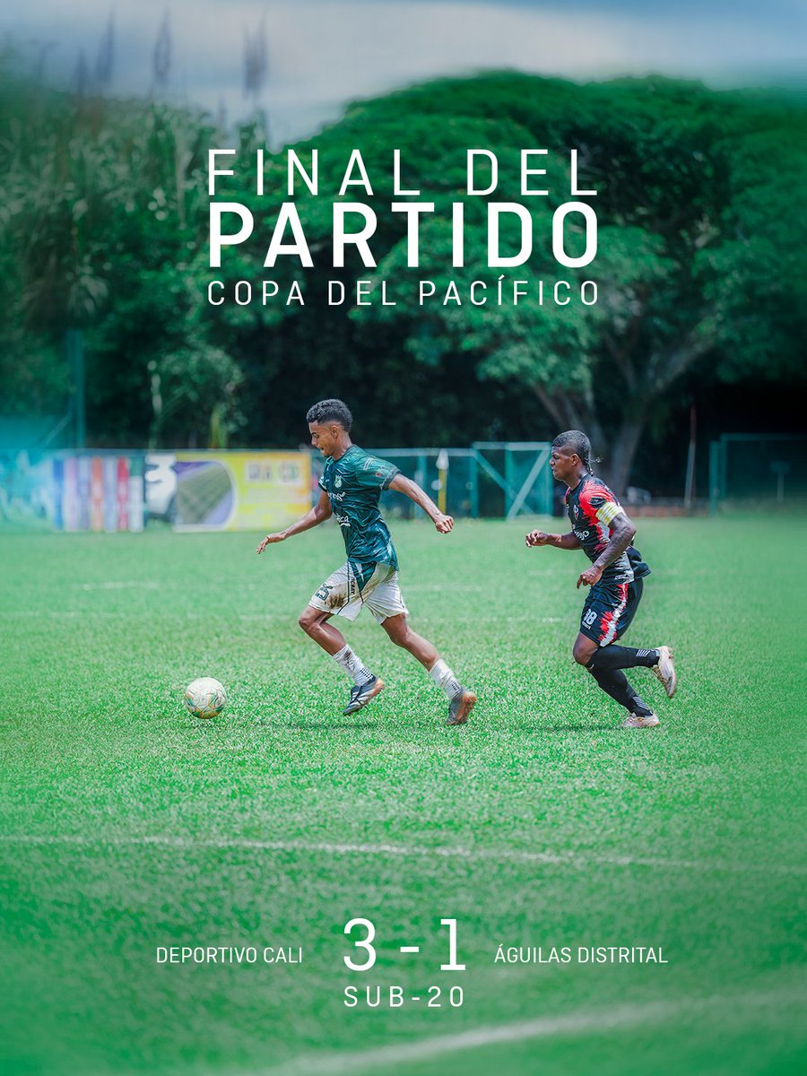 ¡Arranque con victoria en la Copa del Pacífico! 💚
Deportivo Cali Sub-20 debutó con triunfo 3-1 sobre Águilas Distrital, juego disputado en nuestra sede 💪
Buen fútbol y tres puntos para empezar con pie derecho 🙌

⚽ Daniel Andrade
⚽ Kevin Rodríguez
⚽ Ronaldo Riascos
