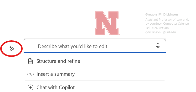 gmdickinson's tweet photo. "What I'd like to edit" is the existence of this annoying new Copilot button in Word.
#Copilot #FeatureCreep #LetMeWrite https://t.co/QtyleErHvR
