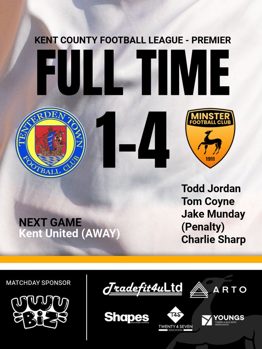 MinsterFC1911's tweet photo. ⚽️ FIRST TEAM – KEEP IT ROLLING 💪

Another big 3 points on the road tonight as we continue our push in the KCFL Premier Division with a 4-1 win over @TenterdenTownFC 

#mcmxi #iloveminster https://t.co/RTvf5DGlyG