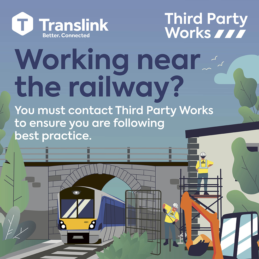 Translink_NI's tweet photo. If you intend to carry out work within 50m of a railway line or 200m of a Level Crossing, please contact Translink in advance.

https://t.co/pKG2Dr58Zo

#GoSafe #WorkingNearARailway https://t.co/rkgM4ZFRiK