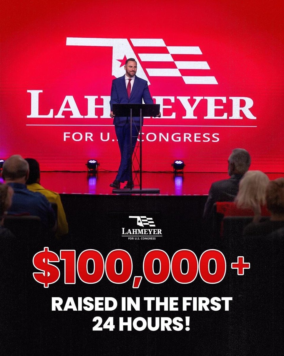 My campaign just crossed $100,000 in the first 24 hours since our launch!

Every dollar came from people who believe Oklahoma deserves better. I don’t take that lightly.

And we’re just getting started!

Please Join Me In This Mission By Donating Here: secure.winred.com/lahmeyer-for-c…