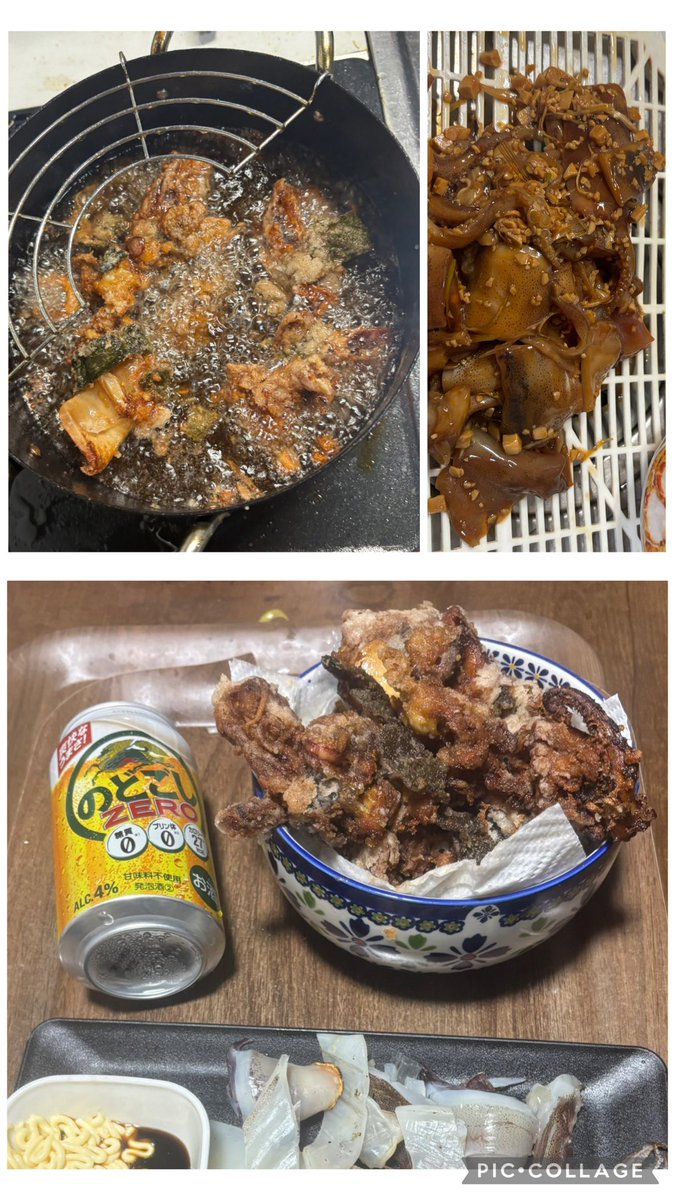 phideki1's tweet photo. 今日はイートを満喫です。
昨日の船上一夜干しを軽く炙って醤油マヨ七味でお刺身、ゲソはニンニク醤油の海苔巻唐揚げで喫食しました。
うまい、美味すぎる！
イカは食べるレパートリーが沢山あって嬉しい。
明日はイカ焼きそばだな♡ https://t.co/243Zxh9Zfc