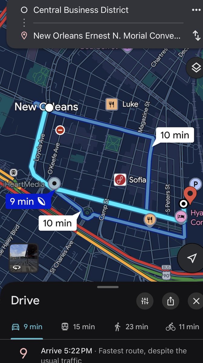 KunalFL's tweet photo. @boringcompany @FletcherWDSU It take 20 mins walk and 9 mins to drive during busy times. This is not needed in New Orleans. https://t.co/fnSbxN1tK8