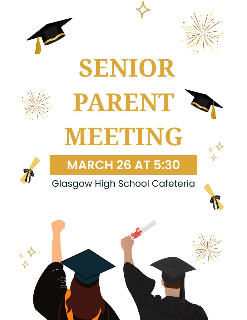 Please join us for a Senior Parent Meeting on March 26 at 5:30pm in the cafeteria! We will be discussing Senior Events!