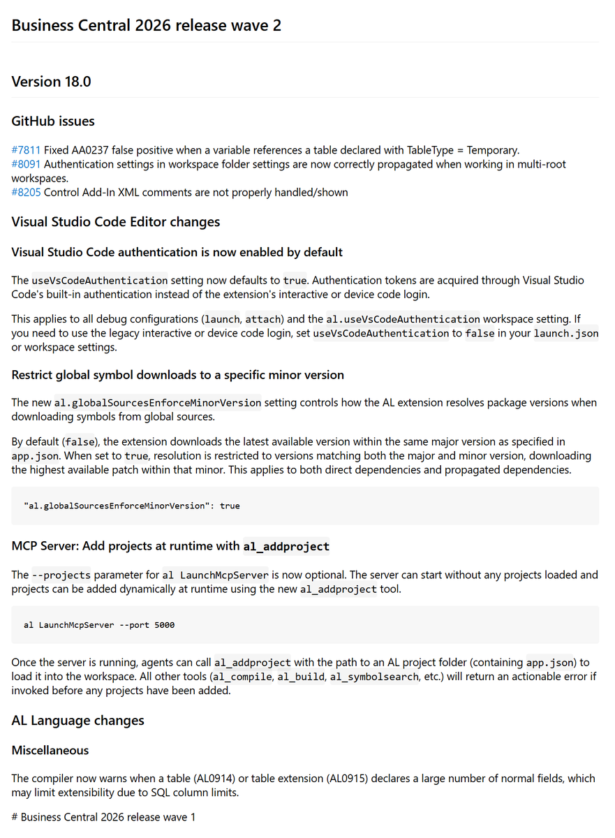 yzhums's tweet image. AL Language extension Changelog Business Central 2026 release wave 2 (Version 18.0) has been updated:
marketplace.visualstudio.com/items/ms-dynam…

#Dynamics365 
#Dynamics
#MSDyn365
#MicrosoftDYN365 
#MSDyn365BC
#businesscentral
#AL