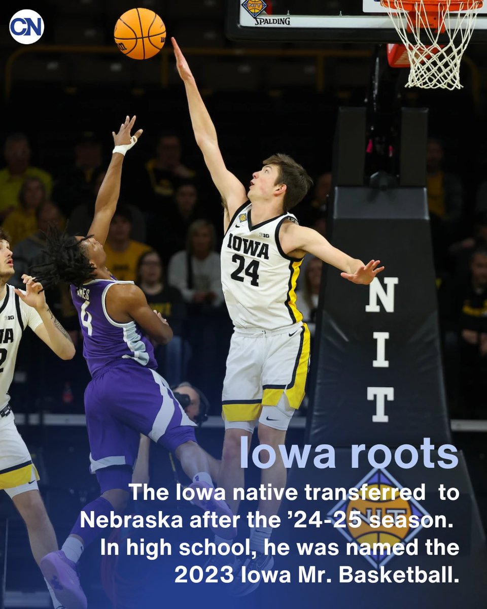 LumbatisAva's tweet photo. Nebraska’s Pryce Sandfort is a transfer from rival school Iowa. The teams play tomorrow in the Sweet 16 round of the NCAA Tournament. Sandfort is an Iowa native who played his first two seasons with Iowa. https://t.co/KGrlBHPxID