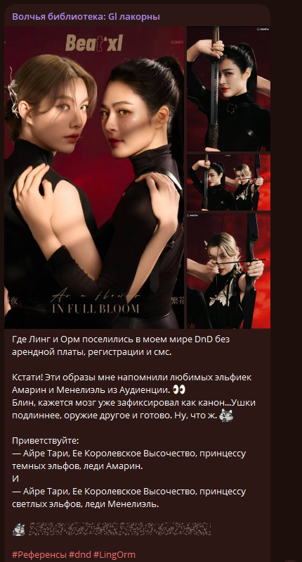 KDWoIf's tweet photo. Я написала "Аудиенцию" раньше, чем узнала про #LingOrm. Но увидев эту фотосесию (а потом и другие) поняла, что Линг и Орм это живое воплощение королевской эльфийской четы Амарин и Менелиэль - персонажей из DnD.  

Краткая зарисовка по ссылке: https://t.co/shX8rAVpcL https://t.co/PbgpnoUBQt