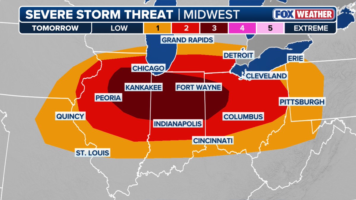 foxweather's tweet photo. SEVERE WEATHER HQ 🌪️: Another week, another round of severe storms threatening millions—particularly across areas already hit hard by relentless weather this March. The Storm Prediction Center has upgraded Thursday’s severe weather risk to Level 3 of 5, covering central and northern Illinois into Indiana and far western Ohio. Stay with FOX Weather as we continue tracking the latest developments and forecast updates.