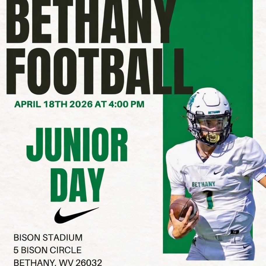 PBerger_21's tweet photo. Blessed to have the opportunity to attend Junior Day at Bethany College on April 18th. Looking forward to being on campus, and connecting with the coaches and players.

Ready to learn and compete 🙏🏽🏈

@CoachBlake41 
#JuniorDay #RollBison #CollegeFootball  #Grind #Classof2029 https://t.co/WFN2xf3WB2