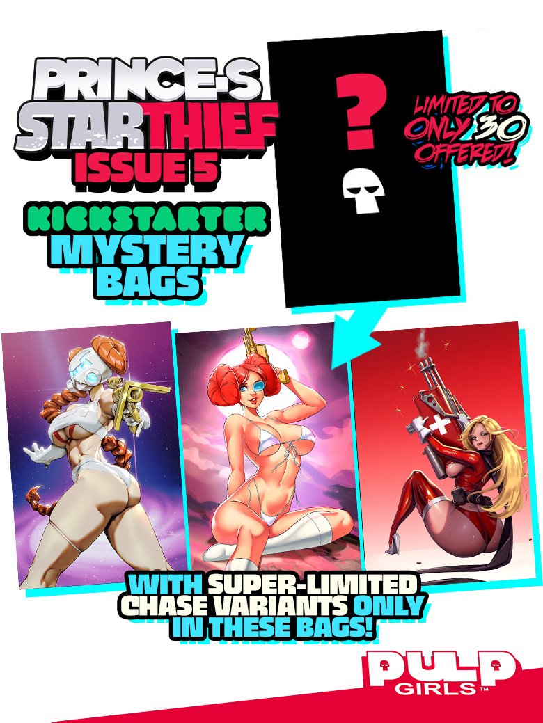PulpGirls's tweet photo. Week 2 of our Kickstarter unlocks our first ever blind-bag MYSTERY BAGS - LIVE NOW! 
See LINK IN OUR BIO

Limited to just 30 total offered and featuring super-rare chase variants from some of our ISSEU 5 variant cover artists!

#comicbook #blindbags https://t.co/G90zNxSR6F