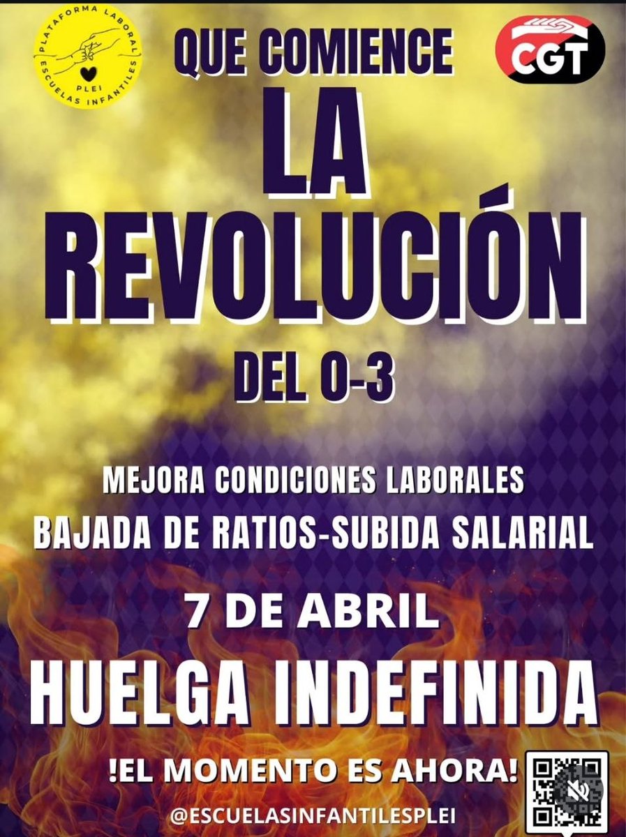 🔥 QUE COMIENCE LA REVOLUCIÓN DEL 0-3 🔥

Se acabó la paciencia
Se acabó trabajar en condiciones precarias mientras cuidamos lo más importante: LA INFANCIA

❌ Ratios imposibles
❌ Salarios indignos
❌ Falta reconocimiento

📅 7 DE ABRIL HUELGA INDEFINIDA

cgtmadrid-enseñanza.org/informacion/hu…