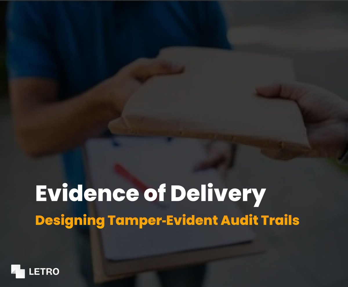 LetroHQ's tweet image. Evidence of delivery is not a UX event. It is a verifiable evidence package: identity, integrity, trusted time, and recipient state. If it cannot be exported and independently checked, it is a claim, not proof. linkedin.com/feed/update/ur… #AuditTrail #eIDAS