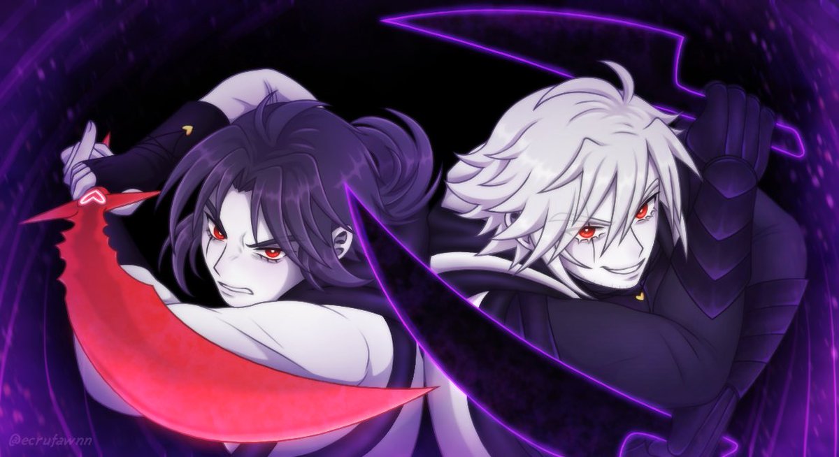 okay so i actually drew this a while ago.. but one of my good friends had sent me a sick frame from a demon slayer game, and i could just see the vision—thus this was created

they’re so epic heck yeah

#xtale #underverse #xchara #xfrisk