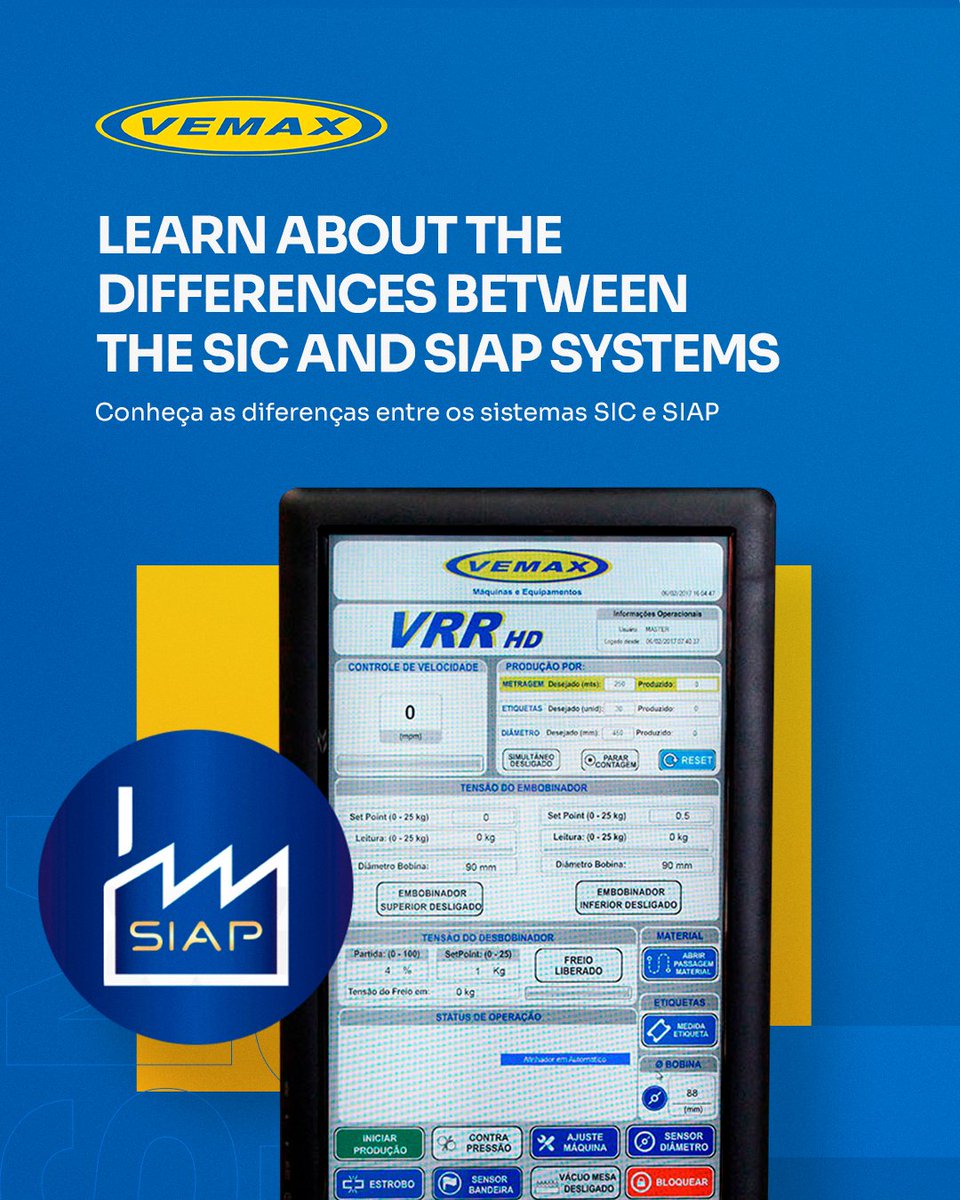 vemaxsa's tweet photo. Do you know which control system is best suited for your operation?

Our equipment features SIC and SIAP systems to meet different levels of operation, control, and operator interaction, always focusing on performance, reliability, and productive efficiency.

In this carousel, you can see the main differences between SIC and SIAP, their applications, and how each contributes to optimizing industrial processes.

Take the opportunity to access our website and find out more!

💻: https://t.co/VvTyc4gkFE

#Vemax #Maquinas #Machine #Technology