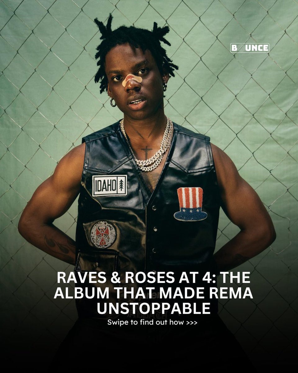 bouncenetworks's tweet image. 4 years ago today, rema released his debut album ‘rave &amp;amp; roses’ 🥀 What’s your all time fav from the project?? 👀 
#Bounce #Rema #Afrobeats