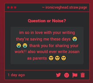 Thank you so much!!! 🥰Yes I think I totally would write ZoSan as parents someday. However right now I'm overwhelmed with actual motherhood. I don't need to bring that stress into fic I think I would project too much onto them, poor boys. 🤣