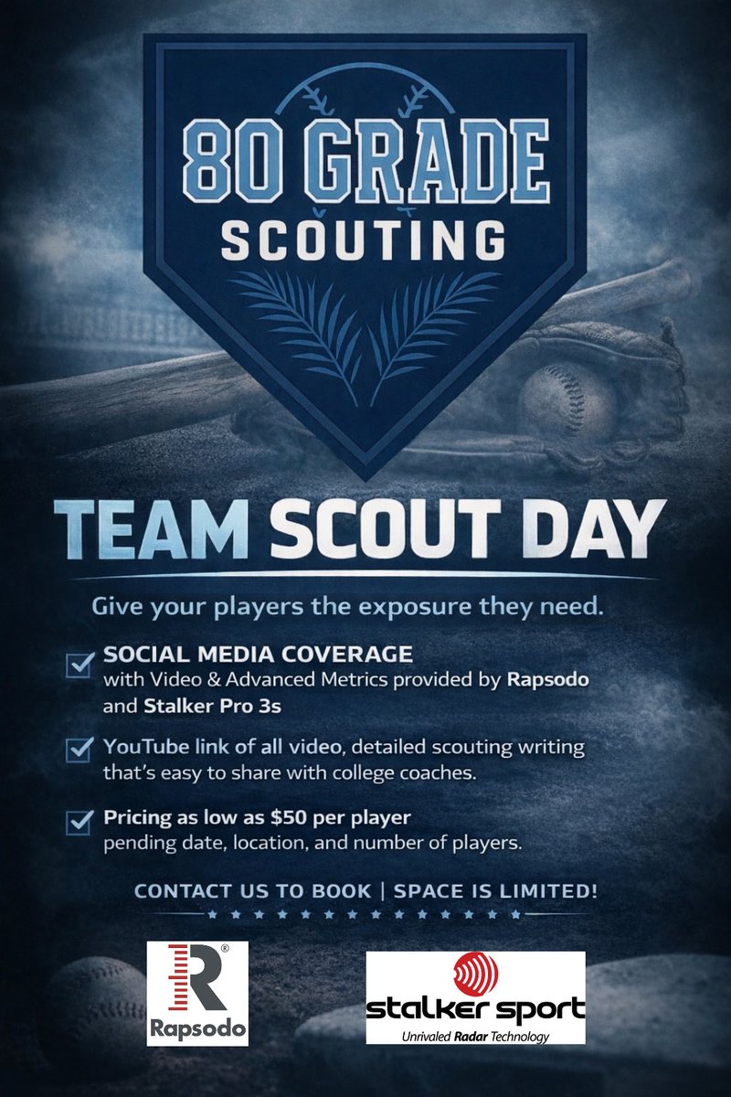 SPG_Scouting's tweet photo. Excited to announce that @80Grade_Scout is adding additional technology to our Scout Day packages.

Beginning this Summer, we are going to be collecting hitting and pitching data at our Scout Days via Rapsodo!

Reach out to us today to book your organization’s Summer date! https://t.co/bPz8AEl8kz