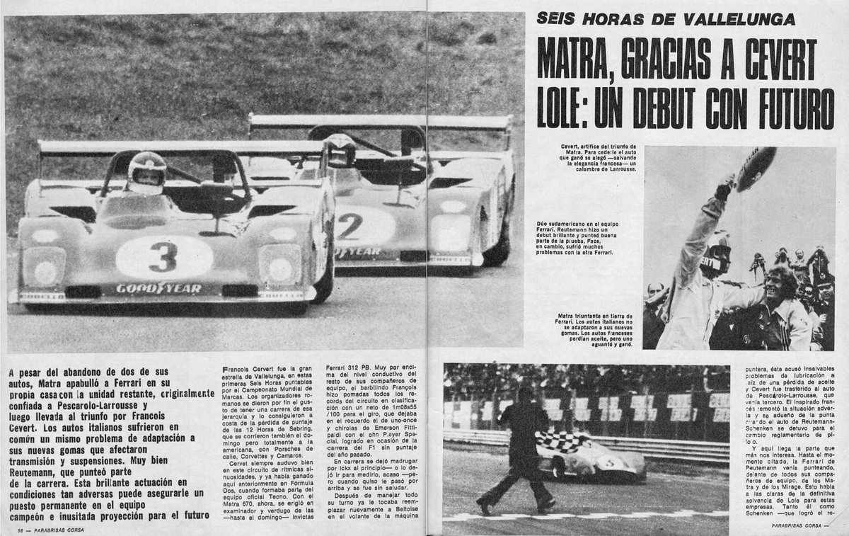 PatoG82's tweet image. Nota de revista Corsa 👇

#Vallelunga #Matra #Simca #HenriPescarolo #FancoisCevert #CarlosReutemann #TimSchenken #RevistaCorsa