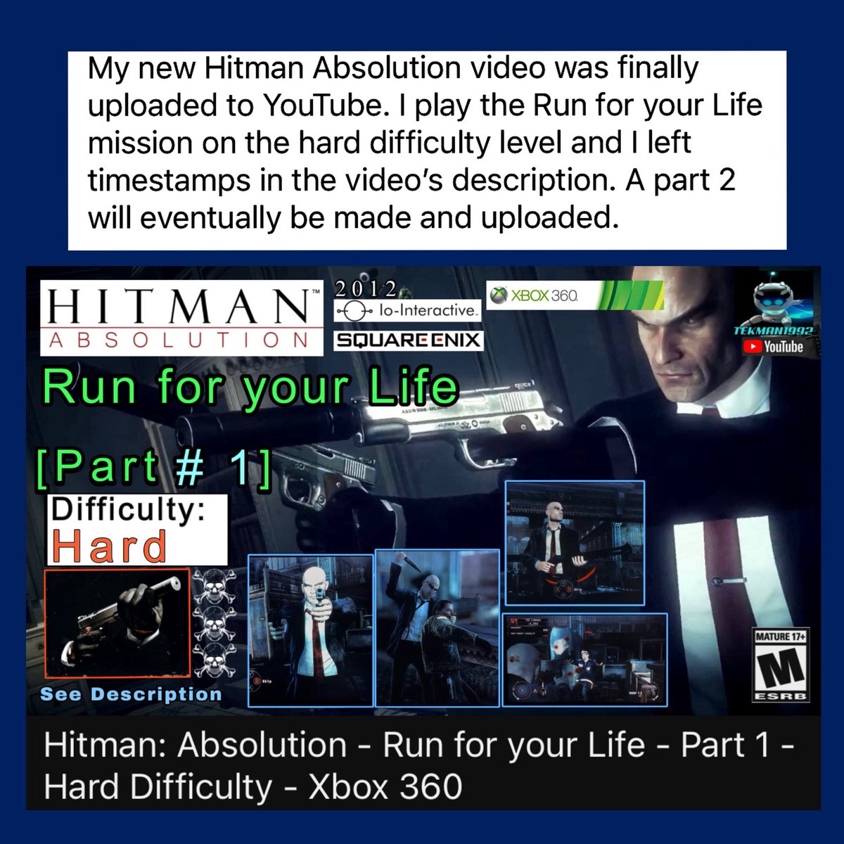 Techman1992's tweet photo. Hitman: Absolution - Run for your Life - Part 1 - Hard Difficulty - Xbox... https://t.co/RWVKcLeDeC via @YouTube  In this video, Agent 47 is on the run from the Chicago PD. #hitman #hitmanabsolution #agent47 #iointeractive #squareenix #xbox360 https://t.co/2M0Le3jKP9
